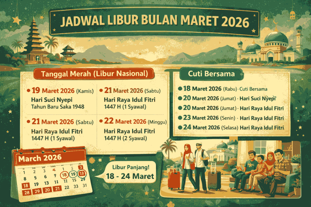 Jadwal Libur di Bulan Maret 2026 di Indonesia