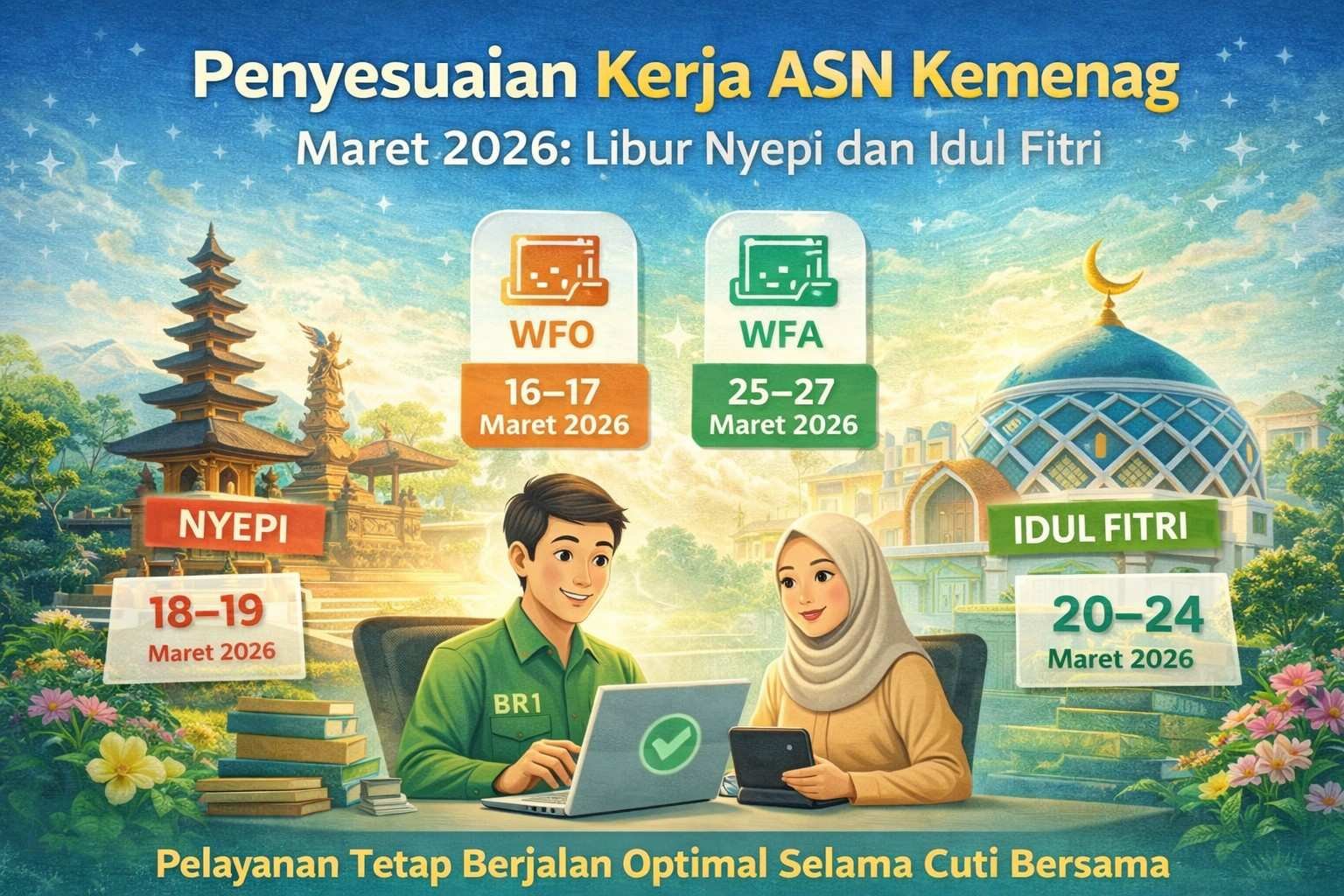 Penyesuaian Kerja ASN Kemenag Maret 2026: Libur Nyepi dan Idul Fitri