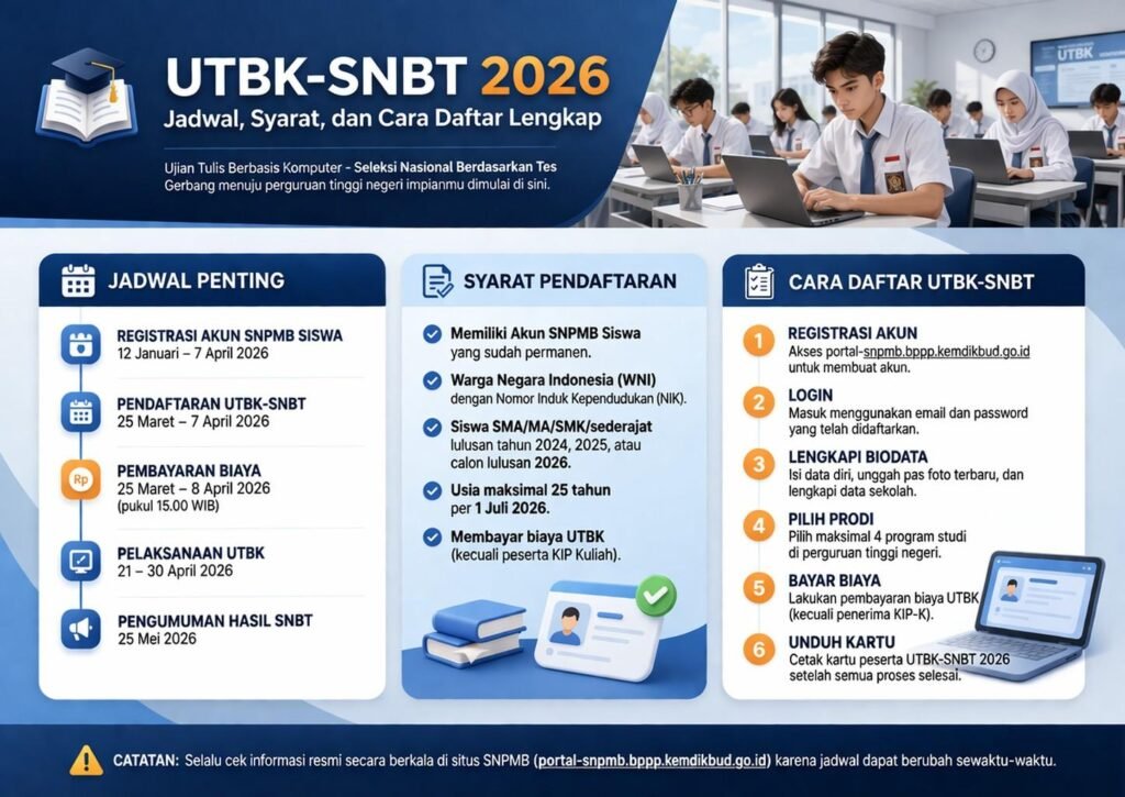 Pendaftaran UTBK-SNBT 2026 Dibuka: Jadwal, Syarat, dan Panduan Lengkap Cara Daftar