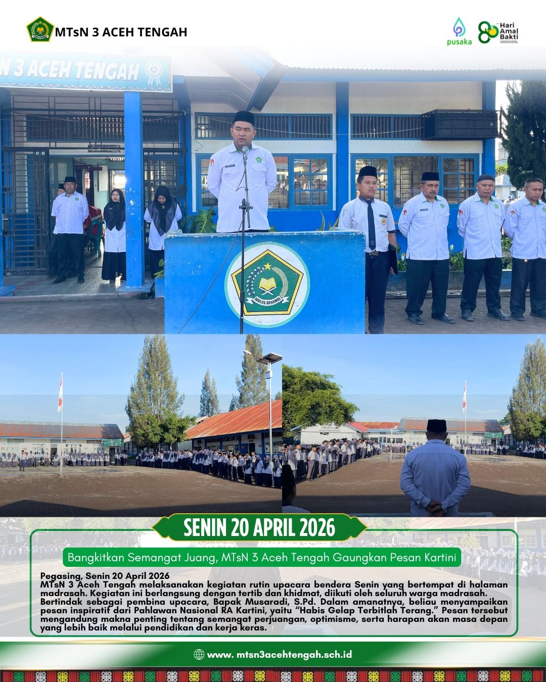 Bangkitkan Semangat Juang, MTsN 3 Aceh Tengah Gaungkan Pesan Kartini