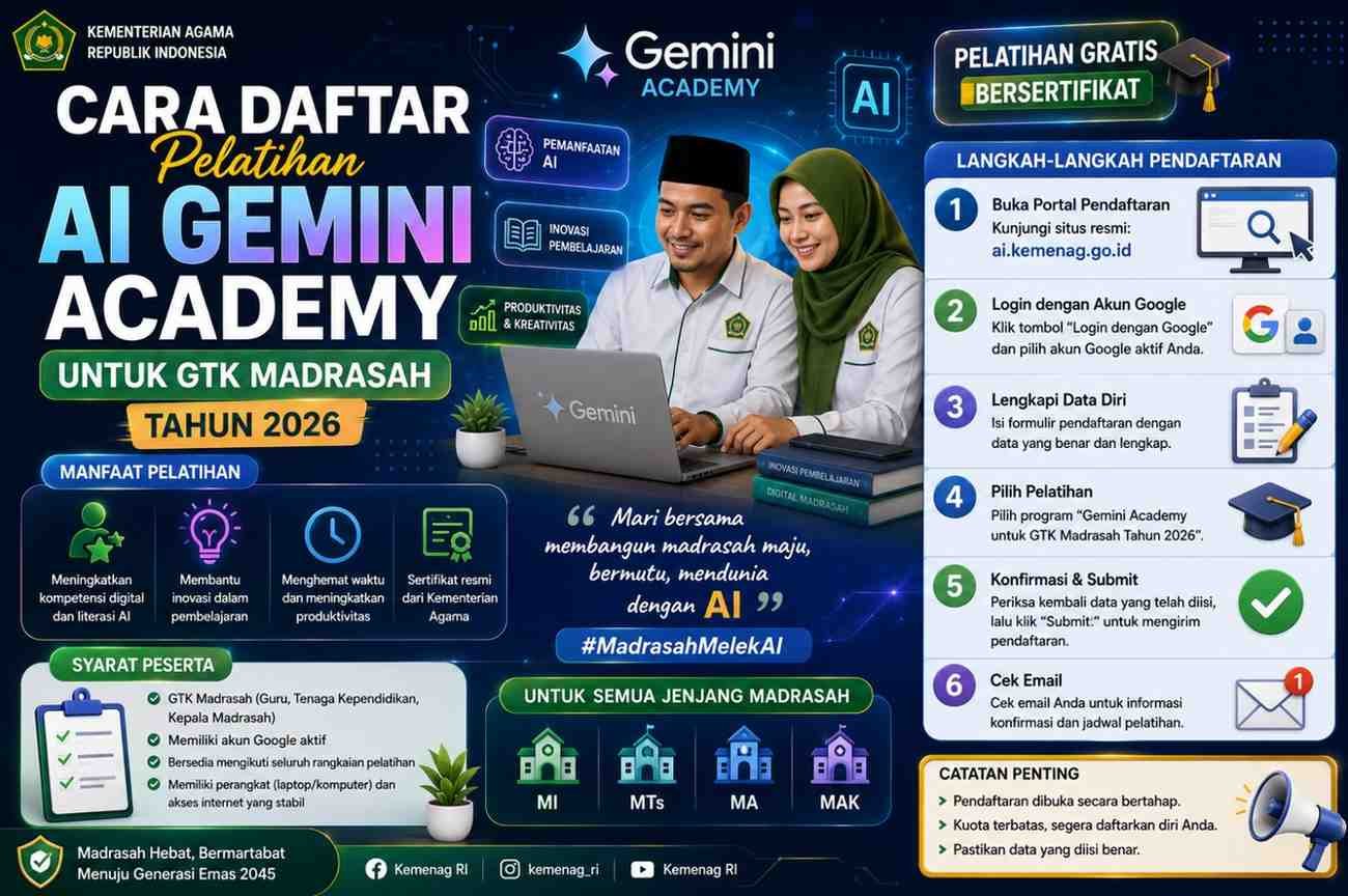 Cara Daftar Pelatihan AI Gemini Academy untuk GTK Madrasah Tahun 2026