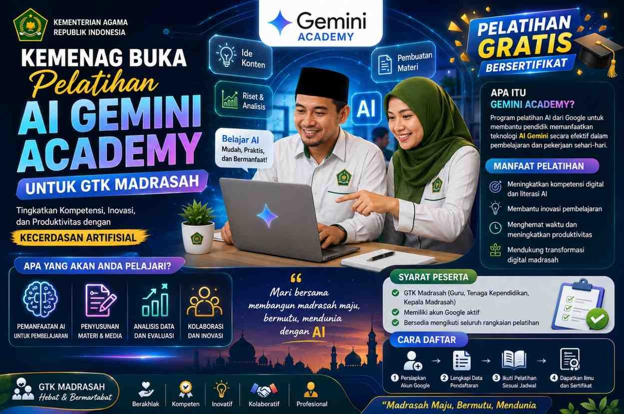 Kemenag Buka Pelatihan AI Gemini Academy untuk GTK Madrasah, Simak Syarat dan Cara Daftarnya