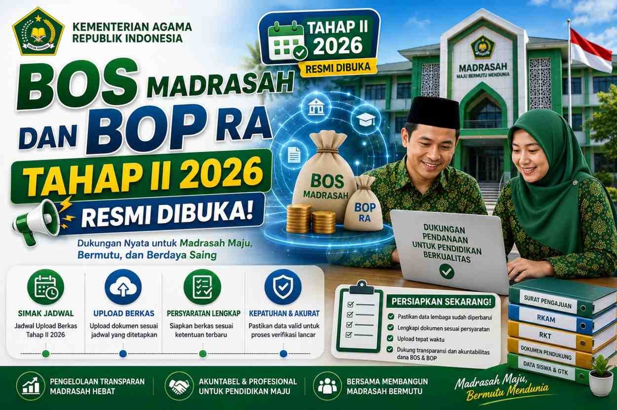BOS Madrasah dan BOP RA Tahap II 2026 Resmi Dibuka, Simak Jadwal Upload Berkas dan Persyaratan Lengkap