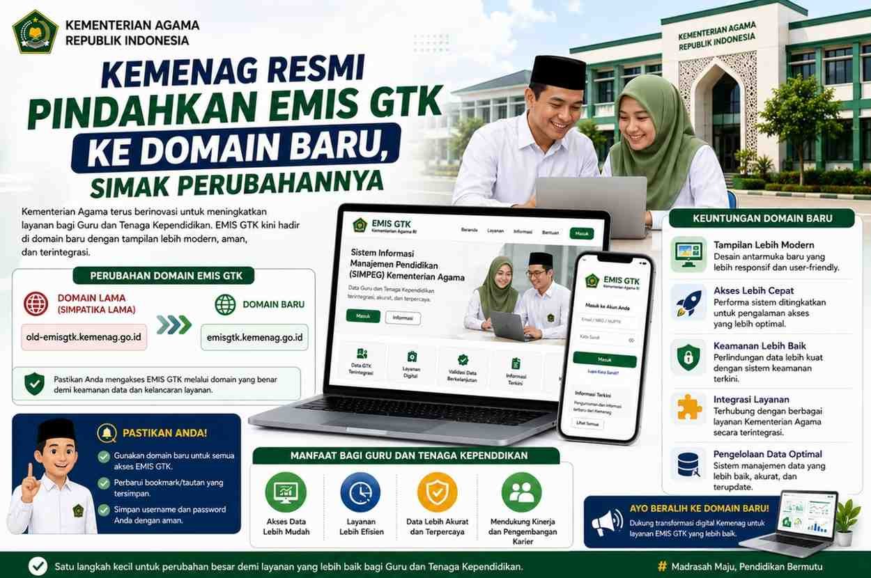 Kemenag Resmi Pindahkan EMIS GTK ke Domain Baru, Simak Perubahannya