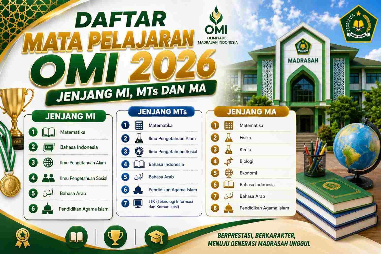 Daftar Mata Pelajaran OMI 2026 Jenjang MI, MTs dan MA